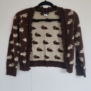 Y2K Wet Seal Bunny Knit Cardigan XS Brown Cottagecore Rabbit Sweater